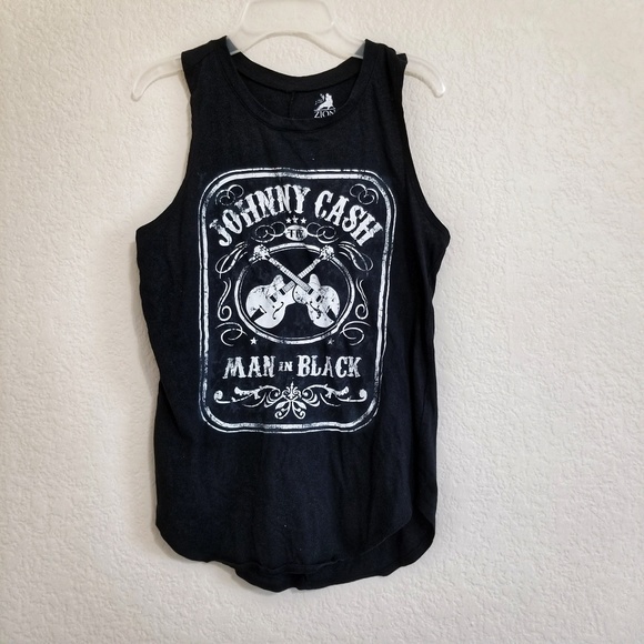 Zion Rootswear Tops - Black Johnny Cash Graphic Racerback Tank Top S